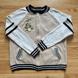 Pretty Embroidered Zip-Up Sweater - size XL